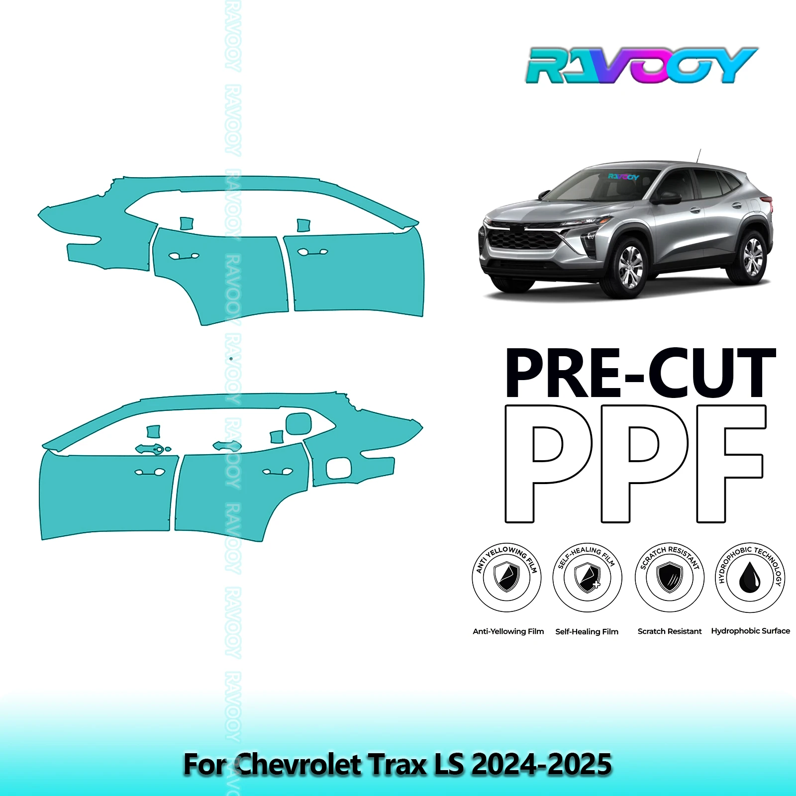 

For Chevrolet Trax LS 2024-2025 8.5mil Clear Matte Pre-Cut PPF Door & A/B Pillar Kit TPU Paint Protection Film Set