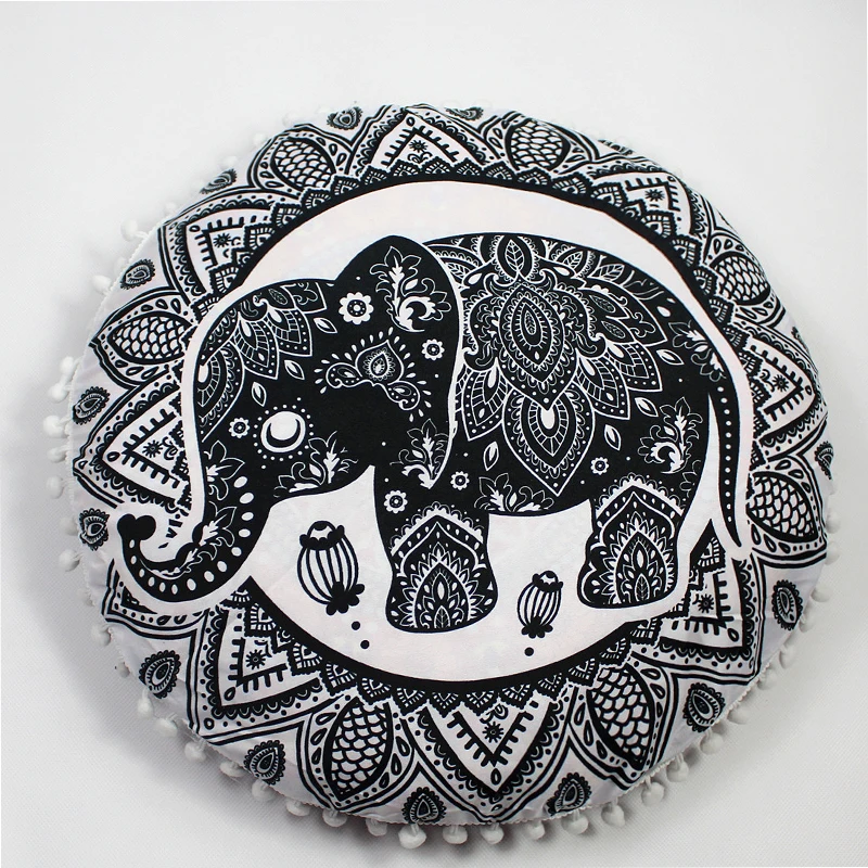 43/80CM Round Bohemian Mandala Pattern Pillowcase Indian Elephant Printed Cushion Cover Boho Meditation Floor Pillows Case
