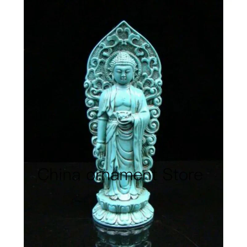 

Chinese Natural Green Pine Stone Buddha Lotus Base Religious Green Hand Carved