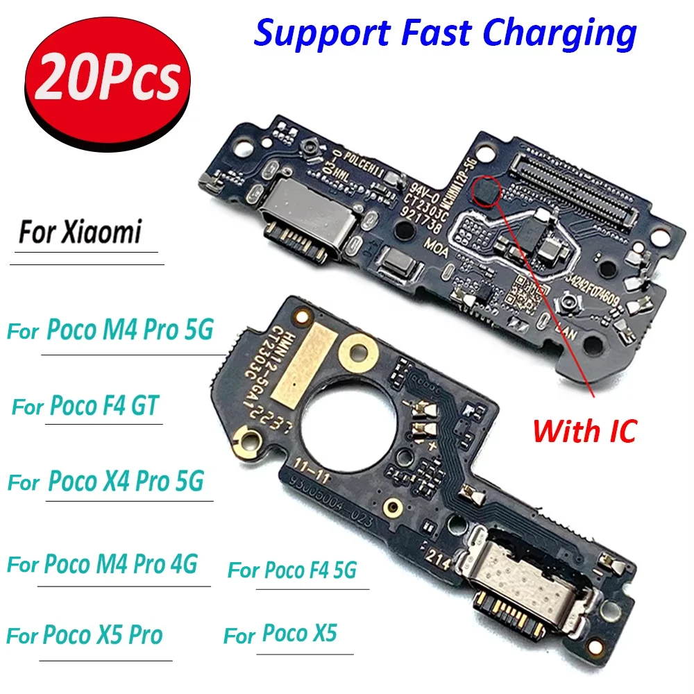 

20Pcs， For Xiaomi Poco M4 X4 X5 Pro 4G F4 5G F3 X3 GT M5S USB Charger Dock Connector Charging Port Microphone Flex Replacement