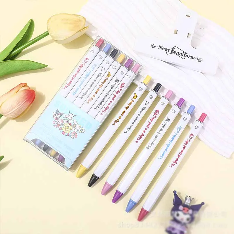 Stylos gel Sanurgente souhaits pour l'écriture, encre noire, stylo Melody Pochacco, fournitures de bureau et scolaires, cadeau pour enfants, mignon, 0.5mm, 6 pièces par boîte