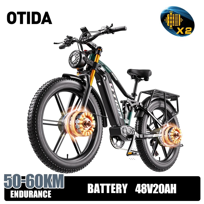 OTIDA RX80 Off-road Elektrische Fiets met Dubbele Motoren 48V20Ah 26 Inch Vetbanden E-Bike Mountain Elektrische Fiets Motorfiets voor Volwassenen