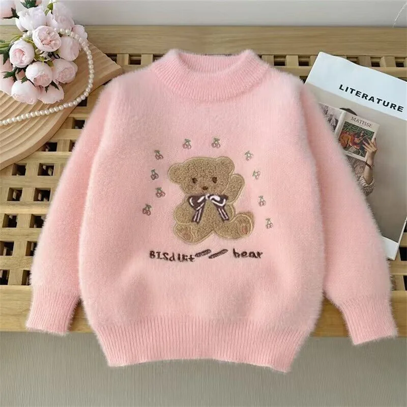 Girls Sweater Wool Coat Kids Tops Knitting 2024 Cartoon Thicken Warm Winter Autumn Pullover Christmas Gift Cotton Children\'s Clo