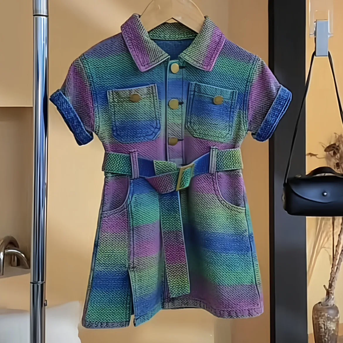 

100-160cm Girls Short sleeved Denim Dress Summer Style Children's Striped Shirt Dress Princess Dress Beach Dress