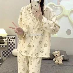 yiji Pajamas ハチワレ Hachiware うさぎ USAGI ちいかわ Pajamas Women's Spring and Autumn Long-sleeved Trousers Winter Home Wear Set