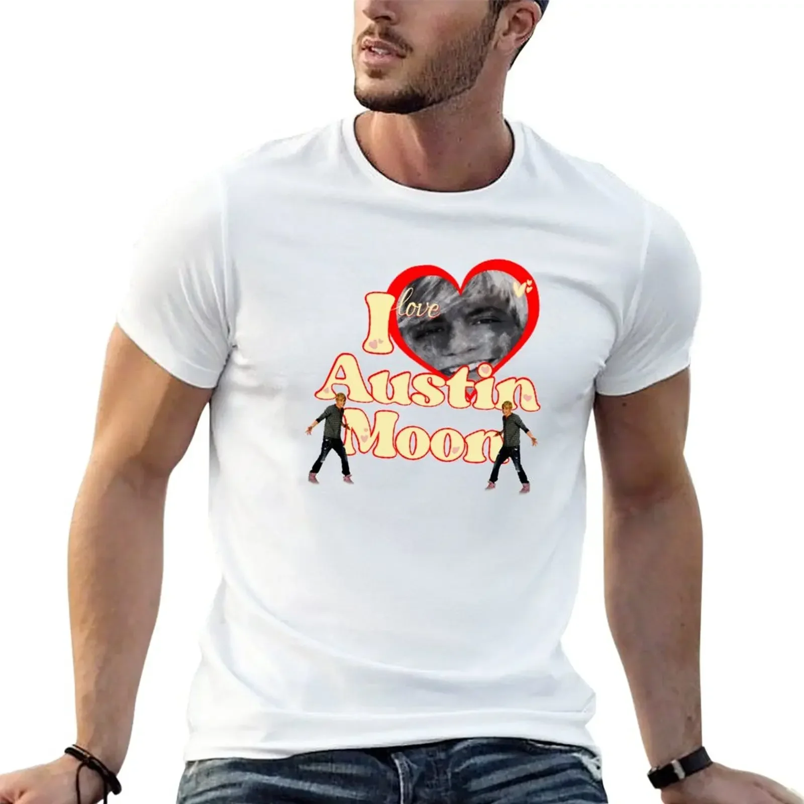 

Новая футболка I Love Austin Moon, большие футболки, толстовки, футболка с аниме, мужские футболки с рисунком, новая модель аниме 2025 года