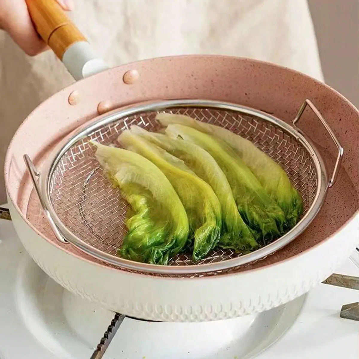 Thickened Stainless Steel Oil-Draining Net for Frying, Kitchen Oil Strainer Tray, Household Double-Handle Filter Net, Air Fryer Net Tray Set 2Pcs