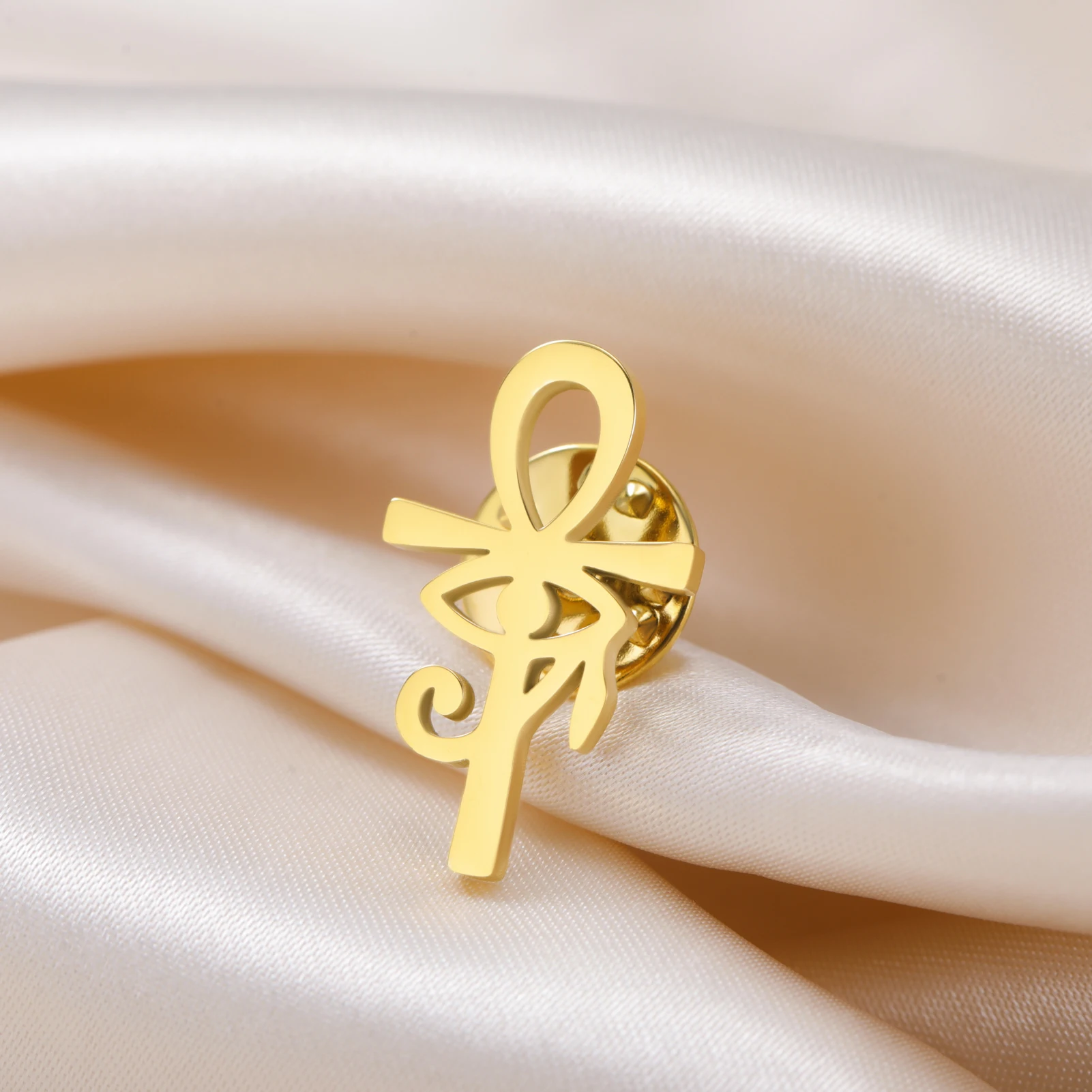 Teamer مصر عين را عنخ الصليب بروش المرأة رجل الفولاذ المقاوم للصدأ الذهب اللون شارة المصرية حماية Wedjat العين مجوهرات هدية