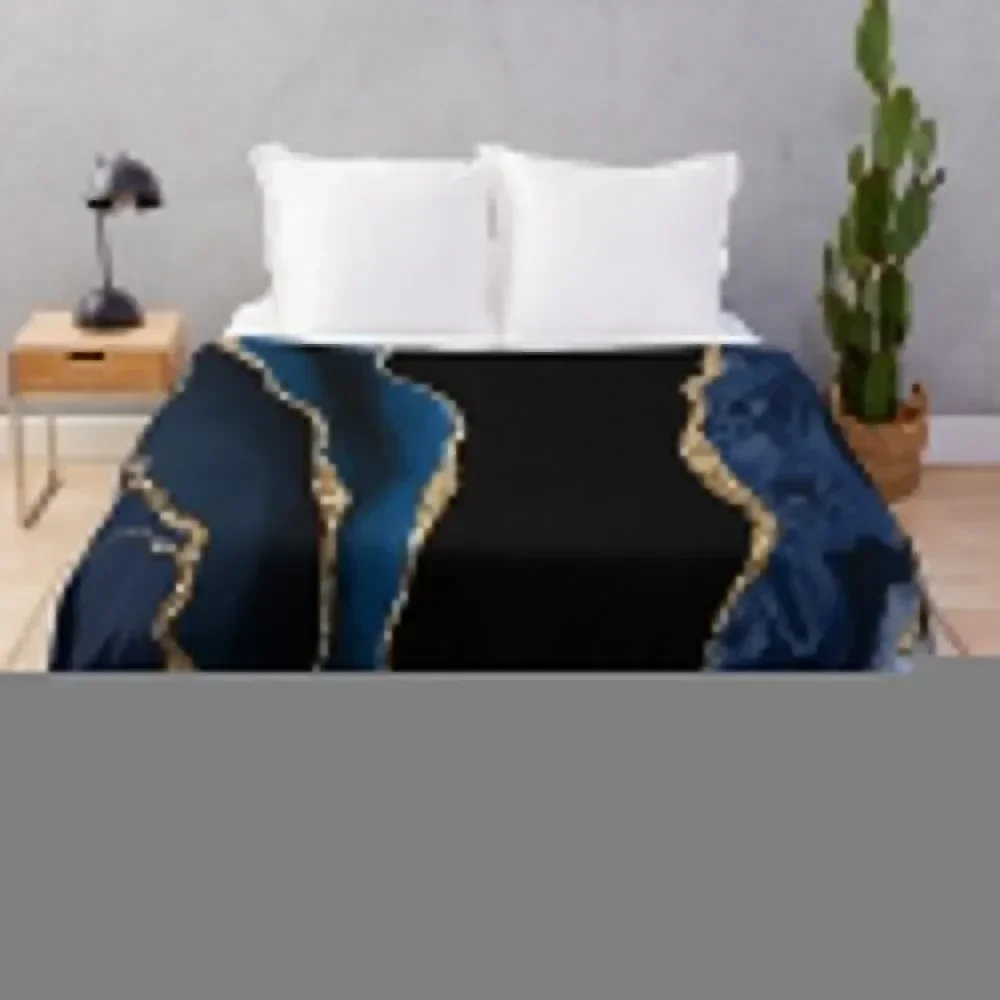 

Abstract Blue and Gold Modern Geode Agate Design Throw Blanket Cozy Warm Blanket for Bed Room Decor