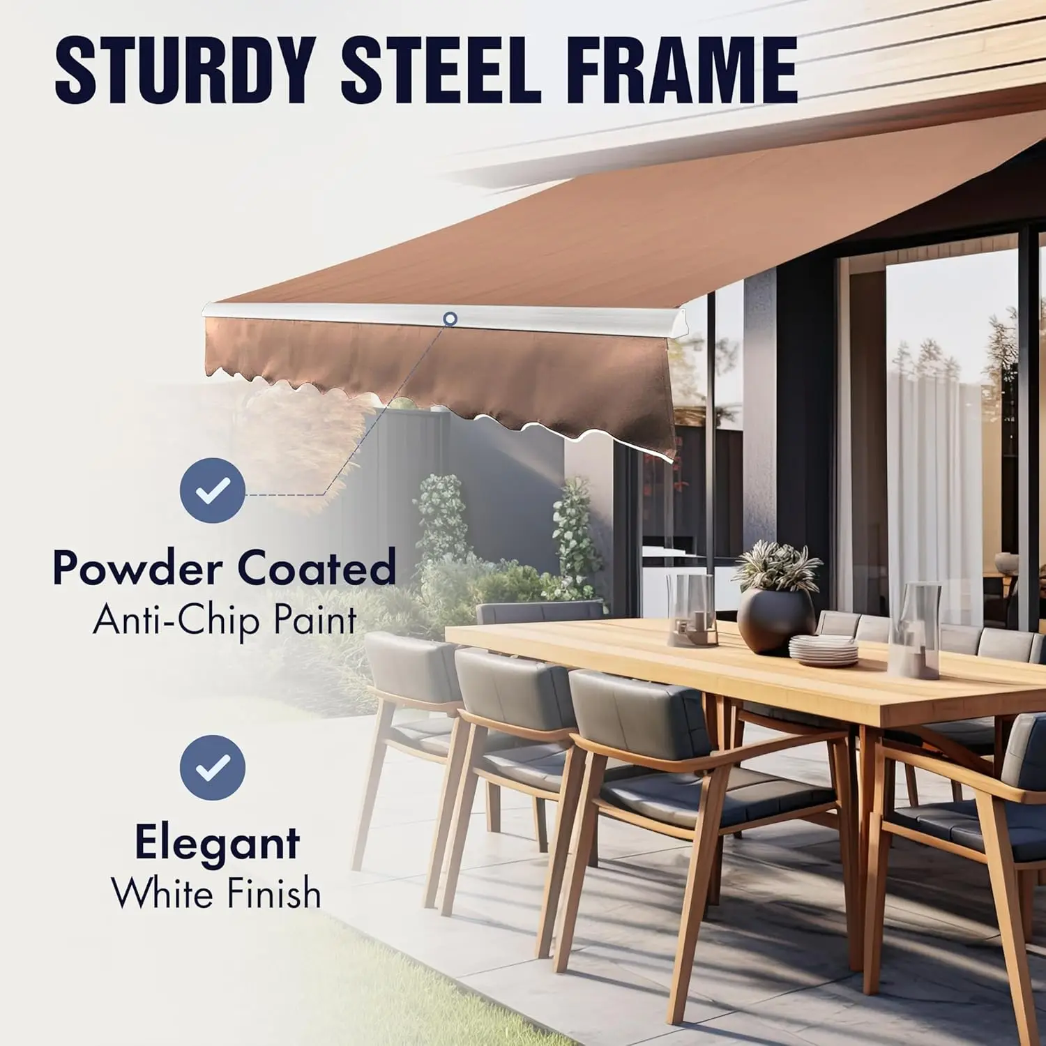 Aleko Motorized Patio Awning | Automatic Remote Controlled | White Frame | Retractable Crank Home Deck Canopy | Upgraded 2024 |