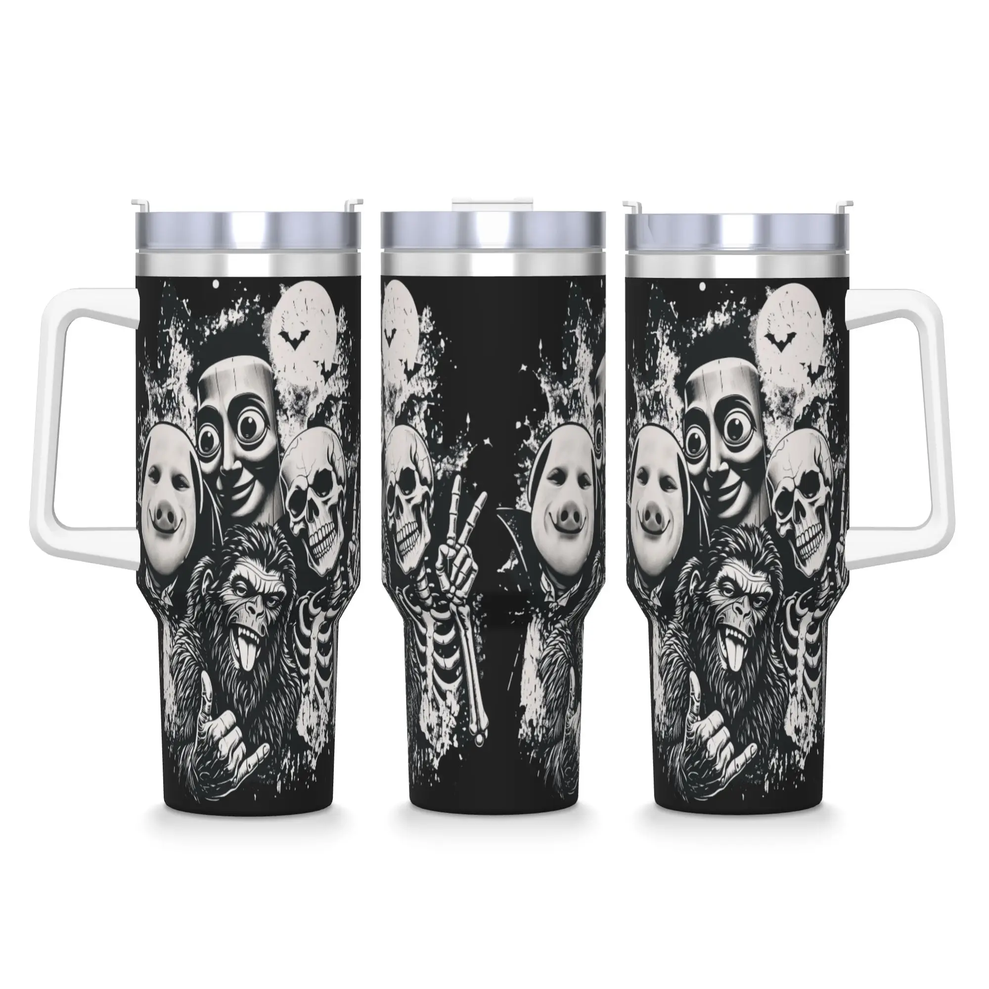 Stainless Steel Tumbler Vintage 90s Halloween Tung Sahur John Pork Skeleton Bigfoot Coffee Mug  Keep Heat Hot Drinks Car Mugs