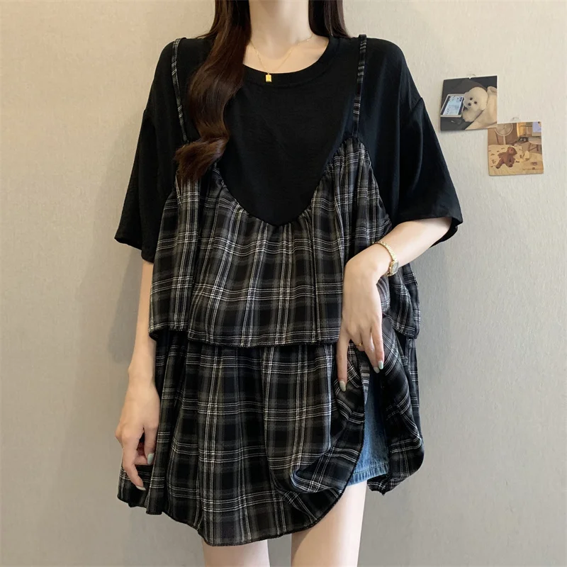 

Summer New Style Unique Design Fake Two-Piece Mid-Length Short Sleeve for Women