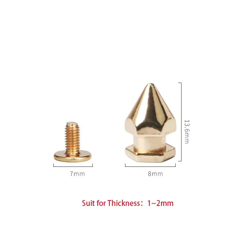 8*14mm 100sets Hexagonal Tower Type Cone Spots Zine Alloy Studs Leathercraft Rivets Bullet Spikes Punk Spike Rivets for Leather
