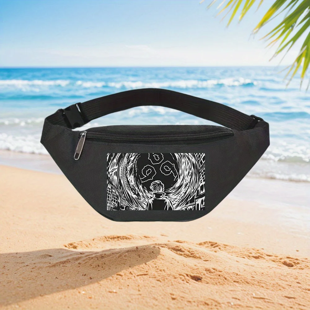 

Stylish Man Standing in Vortex Graphic Print Waist Backpack Crossbody Chest Bag Street Casual Sporty Fashionable Simple Unique P