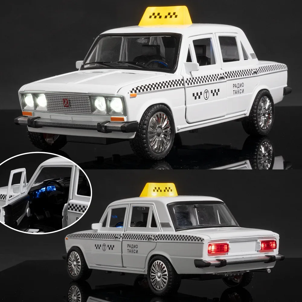 1:18 LADA 2106 TAXI liga modelo de carro som e luz puxar para trás brinquedo infantil colecionável presente de aniversário