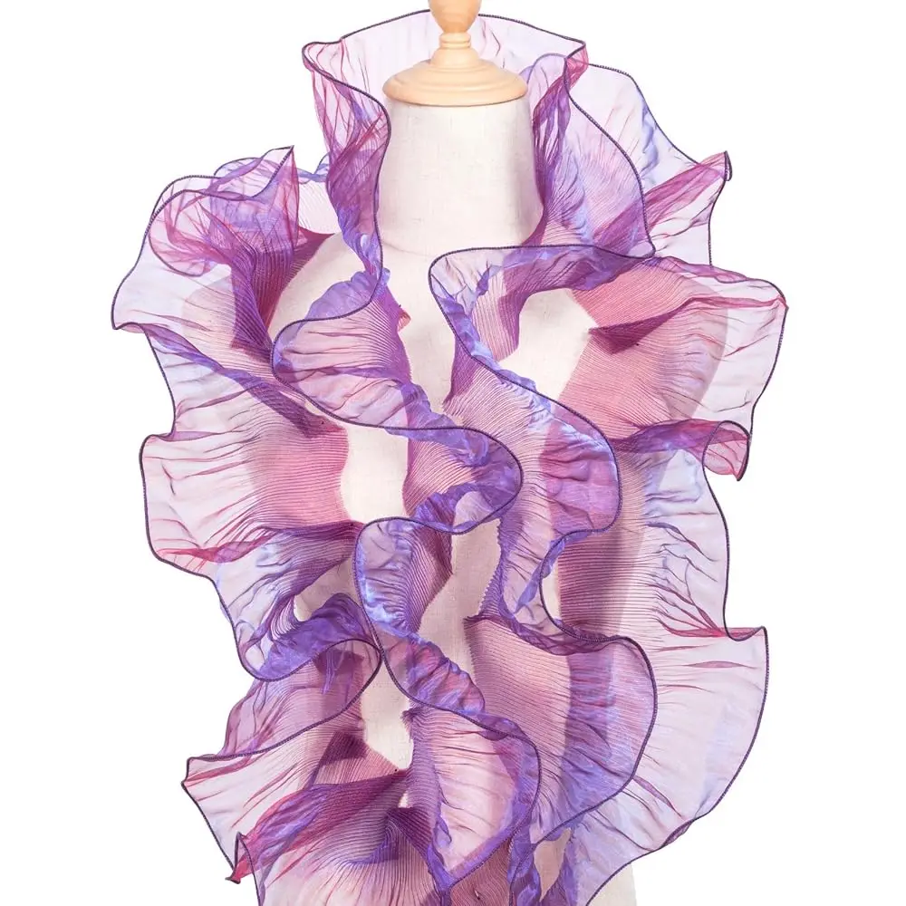 Ribete de encaje de organza plisado con volantes de 5 yardas, ribete de tela de organza de gasa con volantes morados, borde de encaje con volantes de tul para manualidades