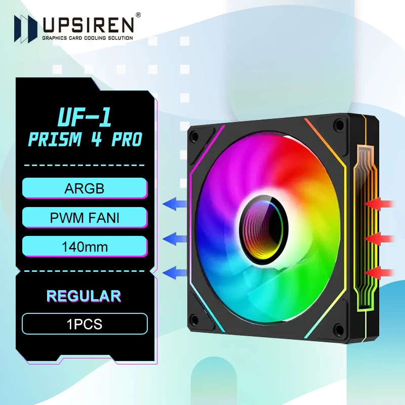 

UPSIREN UF-1 PRISM 4 PRO Computer Chassis Fan 12cm ARGB 4 Pin PWM Quiet Cooling Fan 12V Large Air Volume 45.2CFM/600-1500RPM
