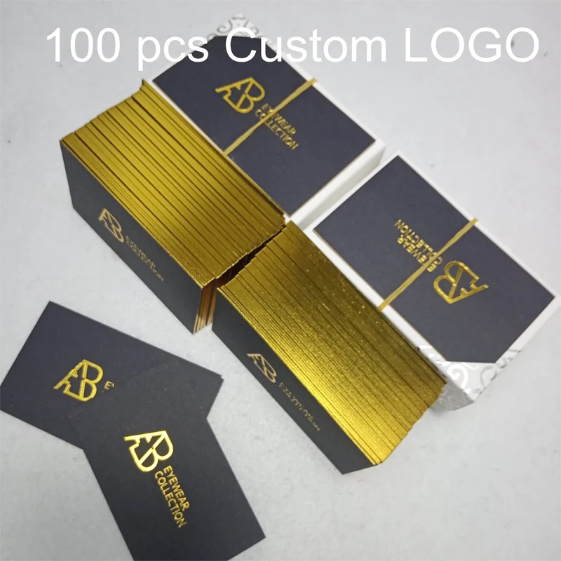 Custom luxury black gold foil recycled business card printing with golden border edge Thank You Cards