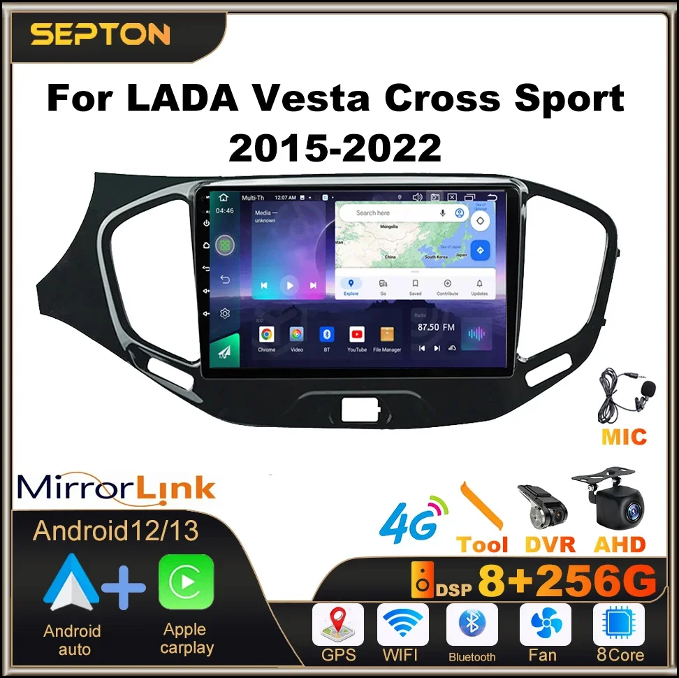 

SEPTON Android 12 Car Multimedia Video Player for LADA Vesta Cross Sport 2015-2022 GPS Wifi 8+128G CarPlay Stereo 2Din Head Unit