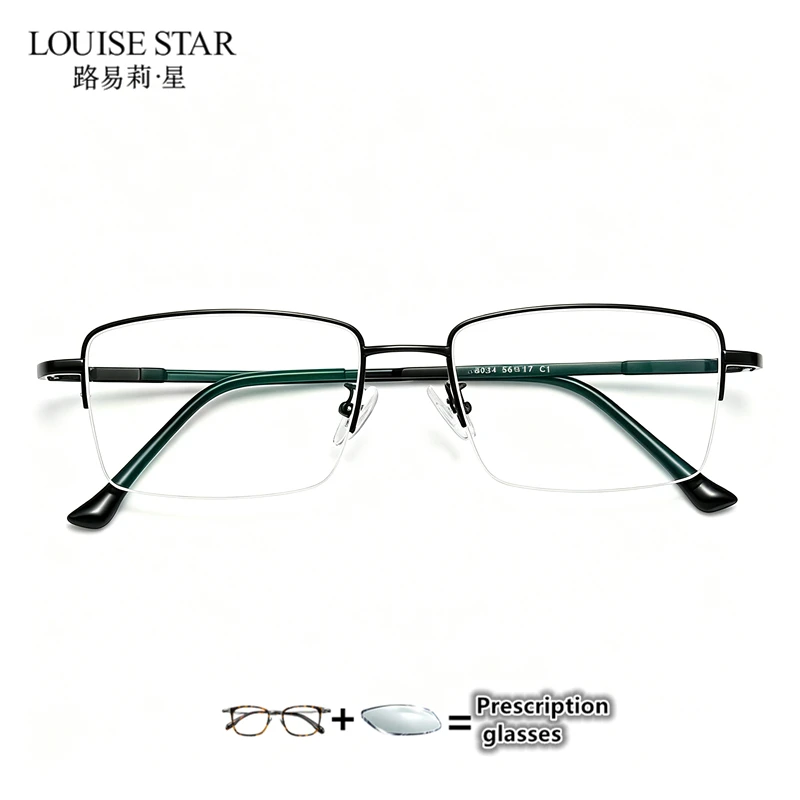 Myopia glasses with photochromic non spherical resin lenses, men's half frame glasses frame, multifunctional, customizable