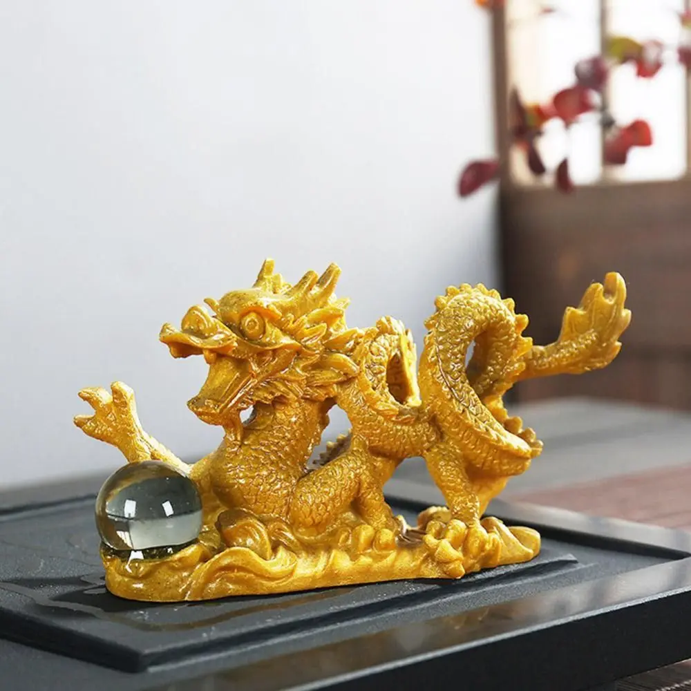 Chinese Auspicious Money Dragon Statue Resin Sculpture Decoration Colour Changing Tea Pet Small Ornament