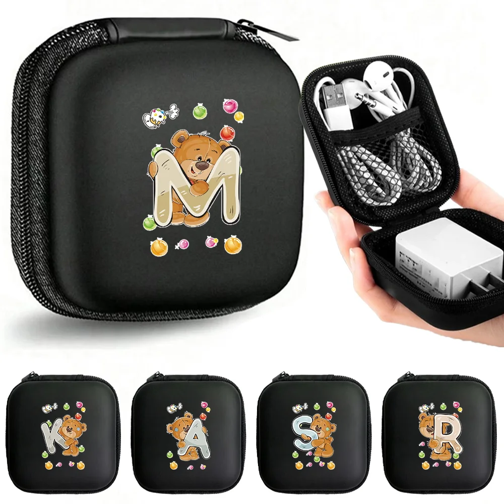 

Portable Data Cable Storage Bag for USB Coin Memory Card Pouch Bag Waterproof Zipper Earphone Case Bear Letter Pattern Series