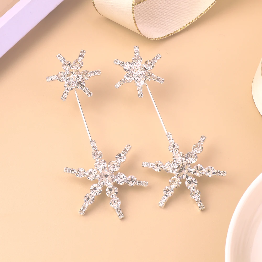 Stonefans Luxury Rhinestone Star Shaped Dangle Earrings For Women Clear Crystal Geometric Drop Earrings Weeding Jewelry Gift