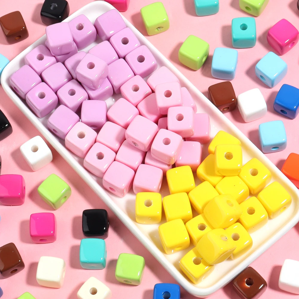 10pcs/Lot Acrylic Square Shape Beads Baking Varnish Cube Spacer Bead for DIY Original Bracelet Necklace Charms Jewelry Making - view 2