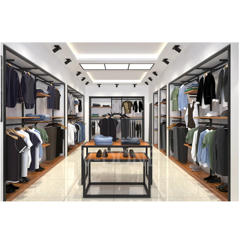 

Customize.Boutique Men Kid Clothing Display Rack Stand Metal Retail Store Fixture with Shelves Apparel Shop Fitting