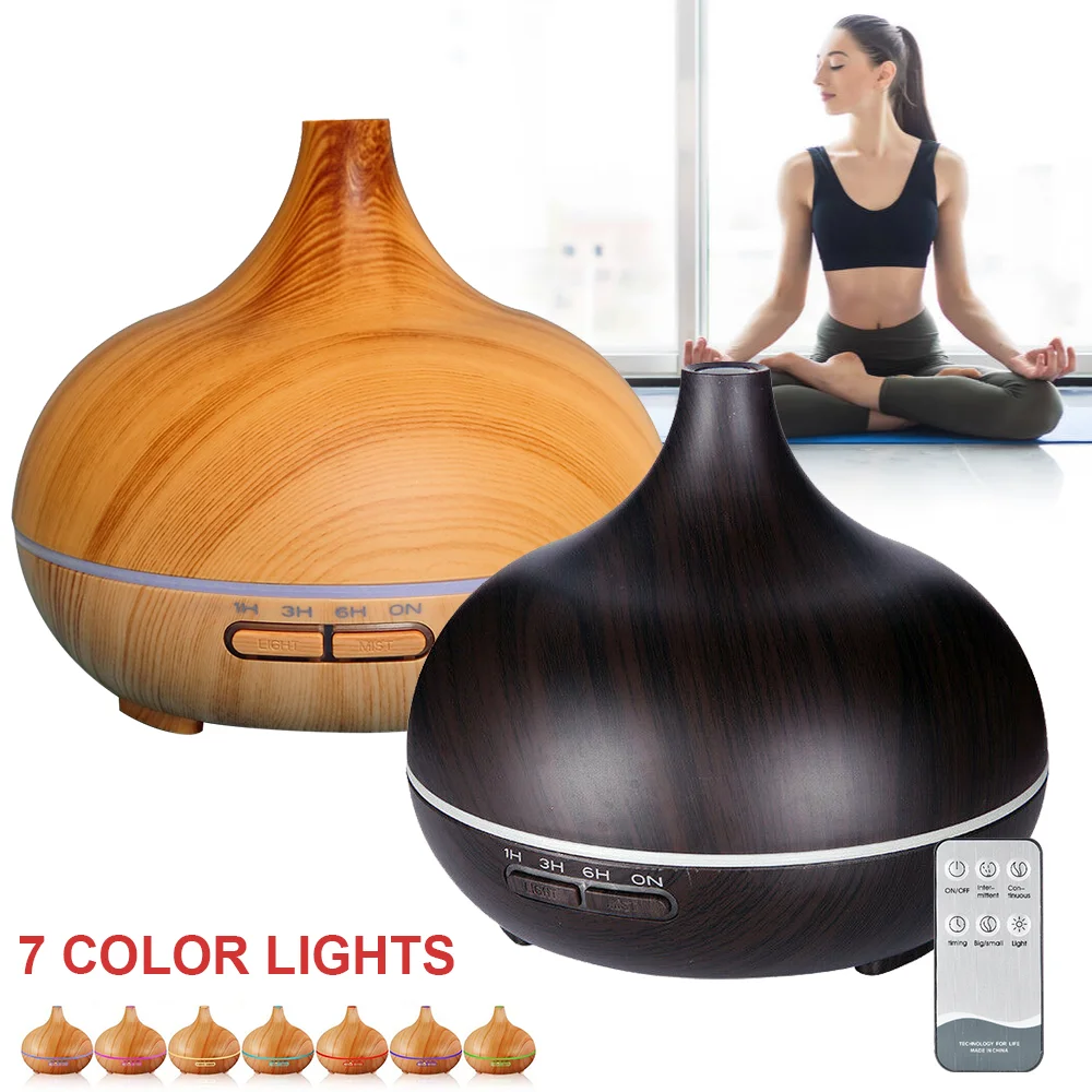 Humidificateur d'air diffuseur d'huile essentielle d'aromathérapie 500ml humidificateur d'air ultrasonique télécommandé avec lumière 7 couleurs