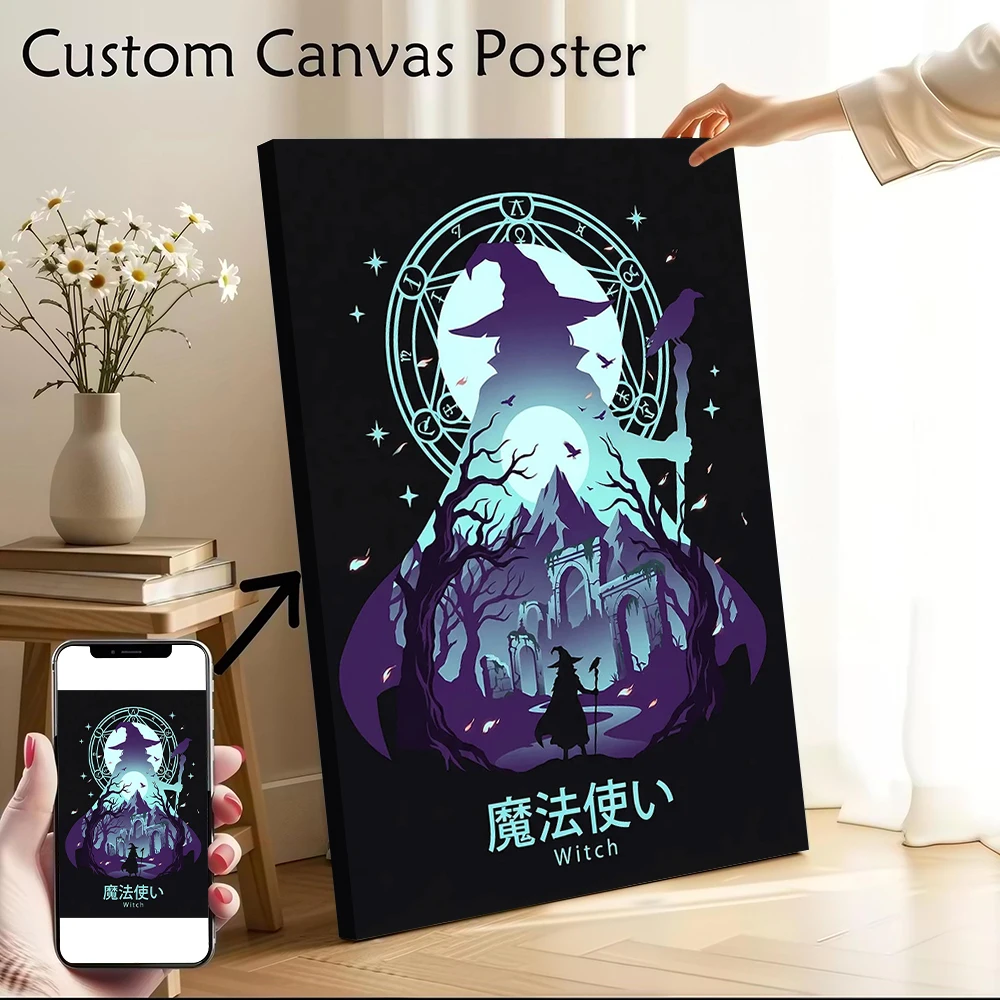 

Mystical Witch Silhouette With Magical Circle Canvas Poster Pictures Wall Art Canvas Painting for Fans Living Room Decorations