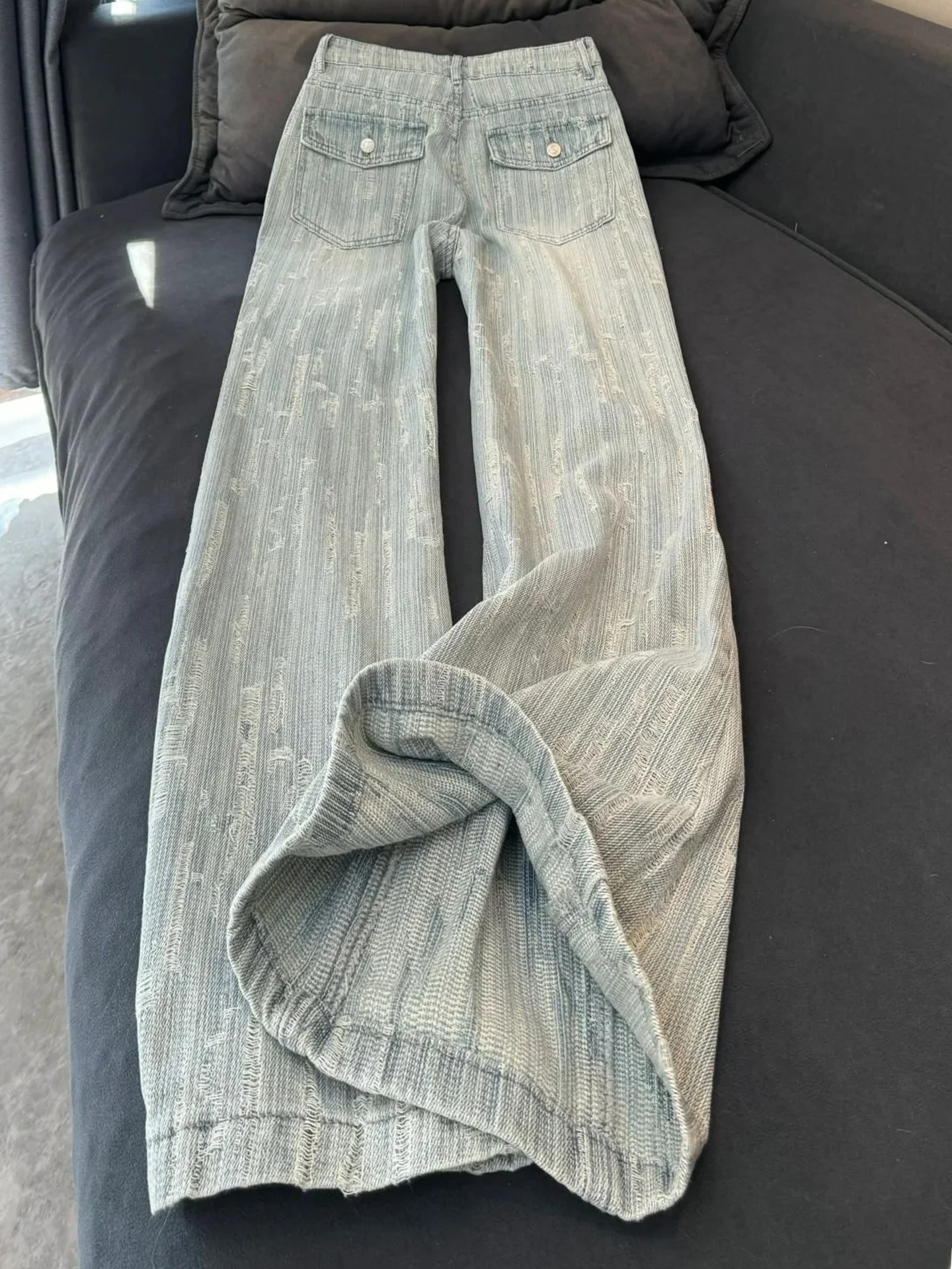 

American Style High Waist Bell Bottom Denim Jeans Women Summer New Loose Slimming Drapey Washed out Tapered Floor Length Pants
