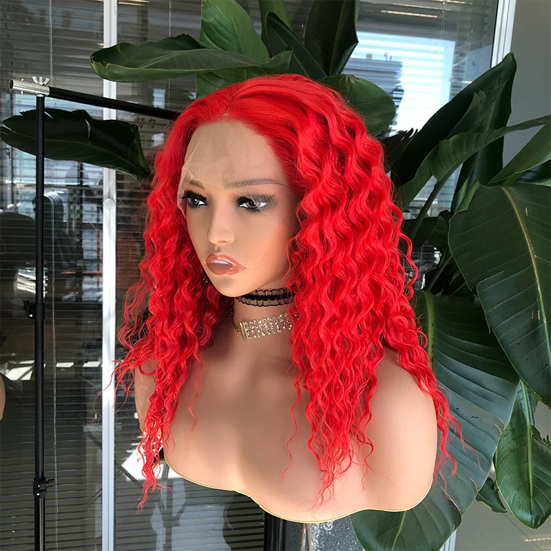 برناردو عميق مجعد الأحمر شعر مستعار اصطناعي للنساء الدانتيل الجبهة الباروكات قبل قطعها ألياف مقاومة للحرارة الشعر الدانتيل أمامي شعر مستعار يومي