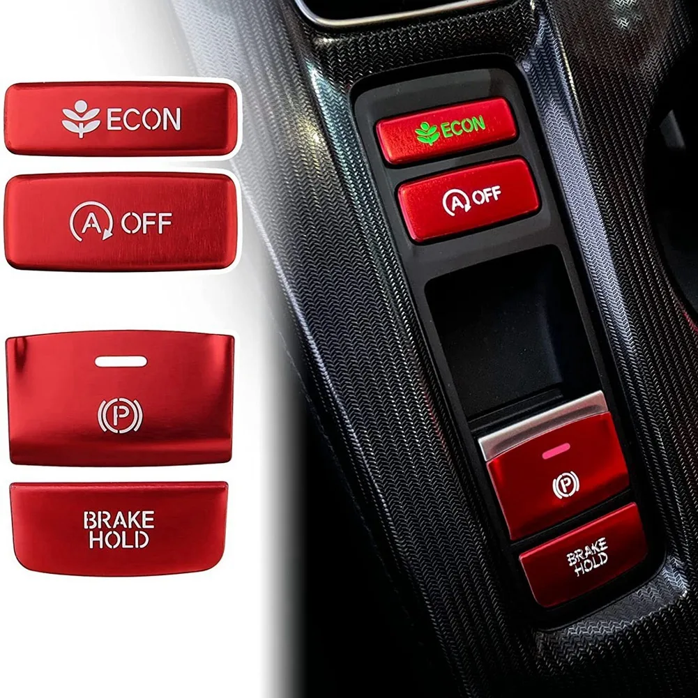 Center Console Gear Panel Handbrake Button Cover Trim Aluminium Sticker for 11Th Gen Honda Civic 2022 Accessories,Red