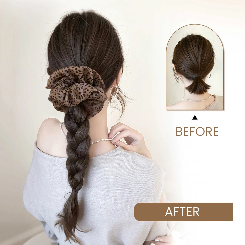 OLACARE Synthetic Claw Clip On Braided Ponytail Extension Handmade Braids Pony Tails for Women Adds Hair Volume Black Brown