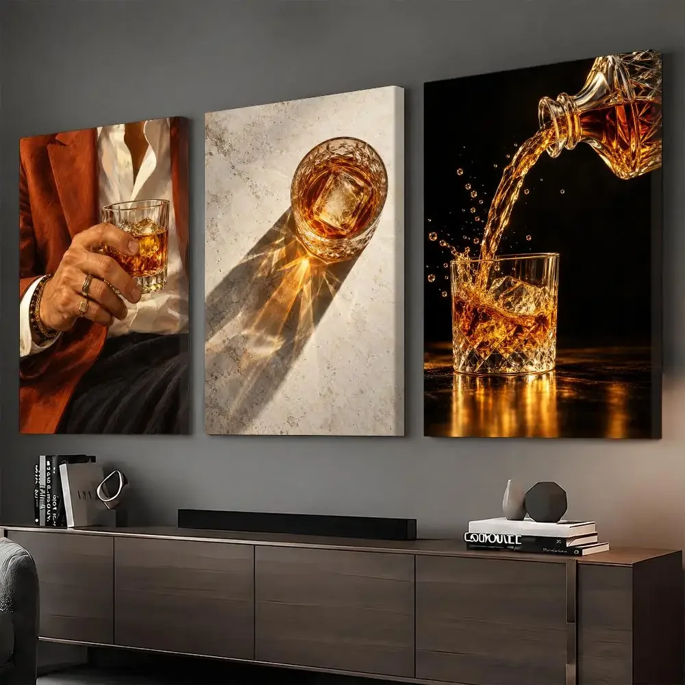 Whiskey Glass Modern Chic Framed Wall Painting HD Canvas Print Poster Wall Art | Optional Frame | Modern Hallway Decor
