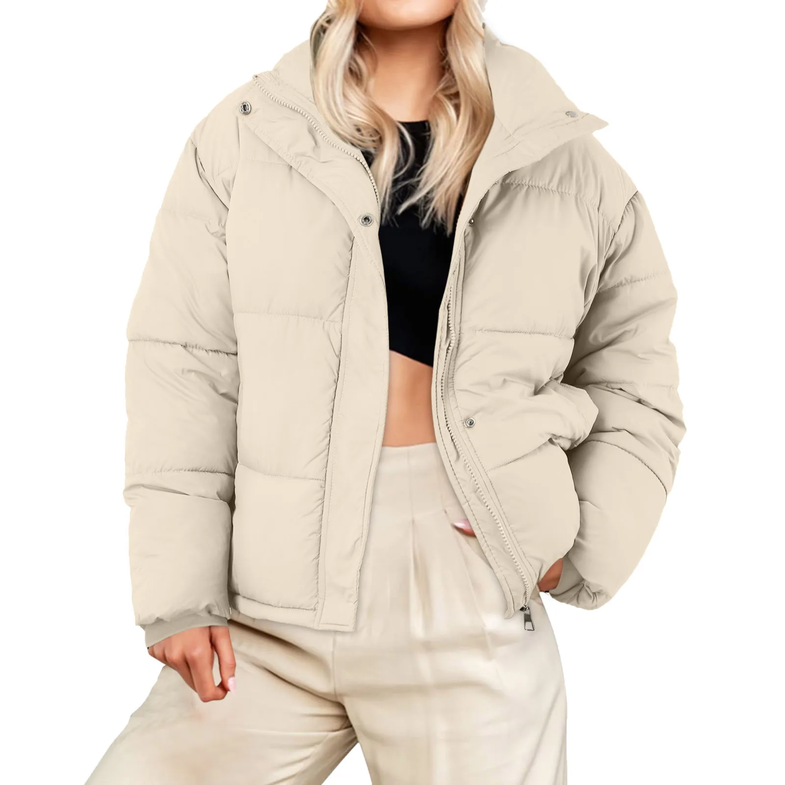 Winter Warm Thick Short Parkas Women Korean Stand Collar Cotton Padded Coats Female Zipper Up Puffer Down Jacket Woman