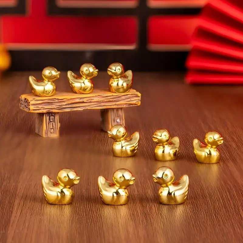 Mini Golden Duck Resin Figurine Handcrafted Vivid Yellow Duck Statue for Dollhouse Garden Micro Landscape Decor