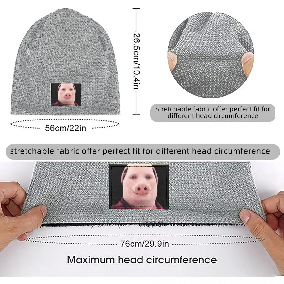 John Pork Is Calling Waffle Knit Fleece Lined Beanie with PU Leather Patch Unisex Warm Winter Soft Cap