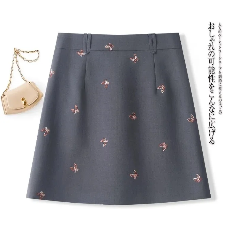 New Fashion Butterfly Embroidery Mini Skirt Women Slim High Waist Elegant Office Lady A-line Short Skirts Summer Autumn Jupe