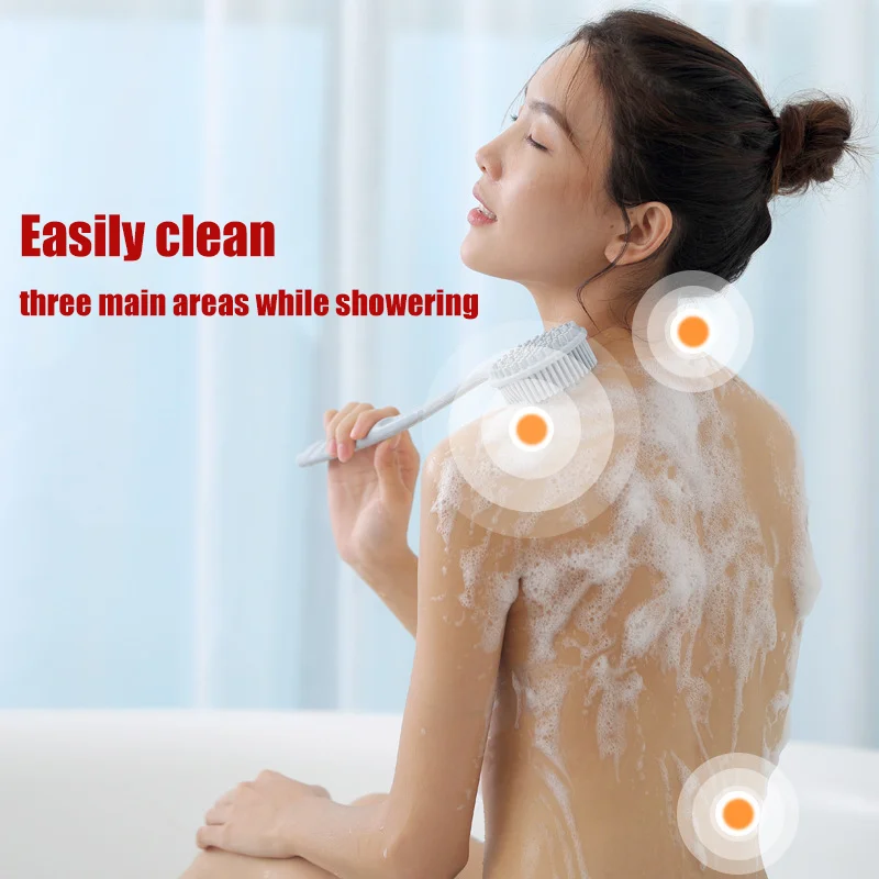 Long Handle Soft Silicone Back Scrubber & Massager Gentle Exfoliating Brush for Deep Cleansing Bath Massage Back Scrubber