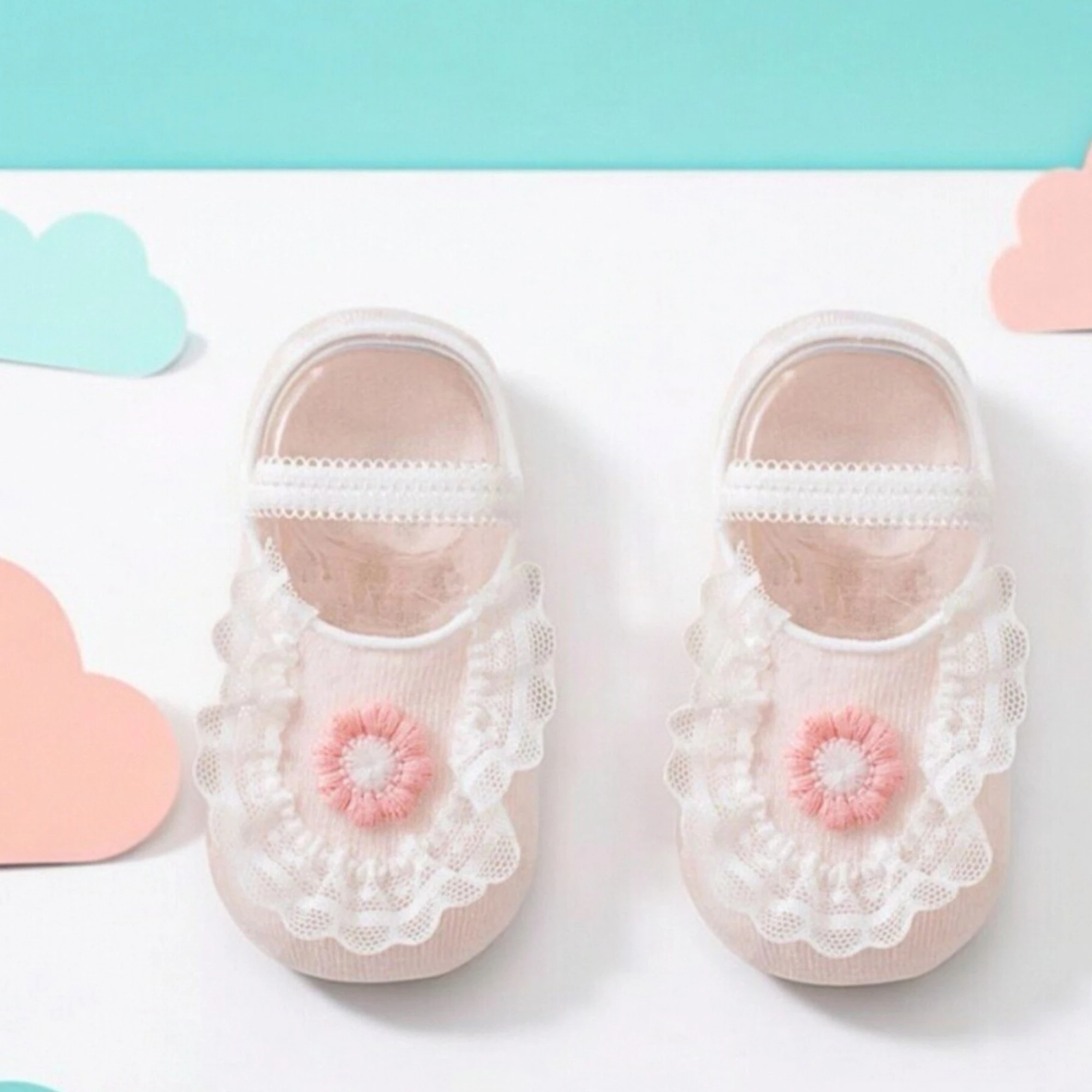Baby Girl Ankle Socks Adorable Flower Lace Trim Breathable Non Slip Grip Princess Socks for Party Daily Wear