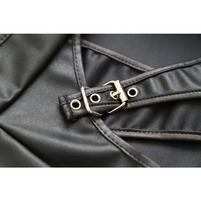 Women PU Faux Leather Mini Skirt with Thong Hot Sexy Spanking Skirt Club DS Dance Bondage Erotic Lingerie Skirt Night Clubwear view 5