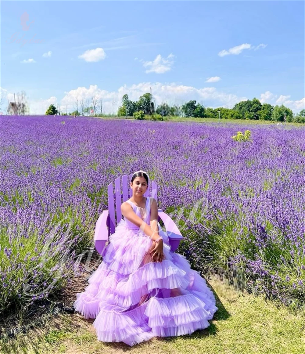 Flower Girl Dress Puffy Layered Elegant Suitable For First Communion Weddings Birthdays Formal Events Banquets Performances