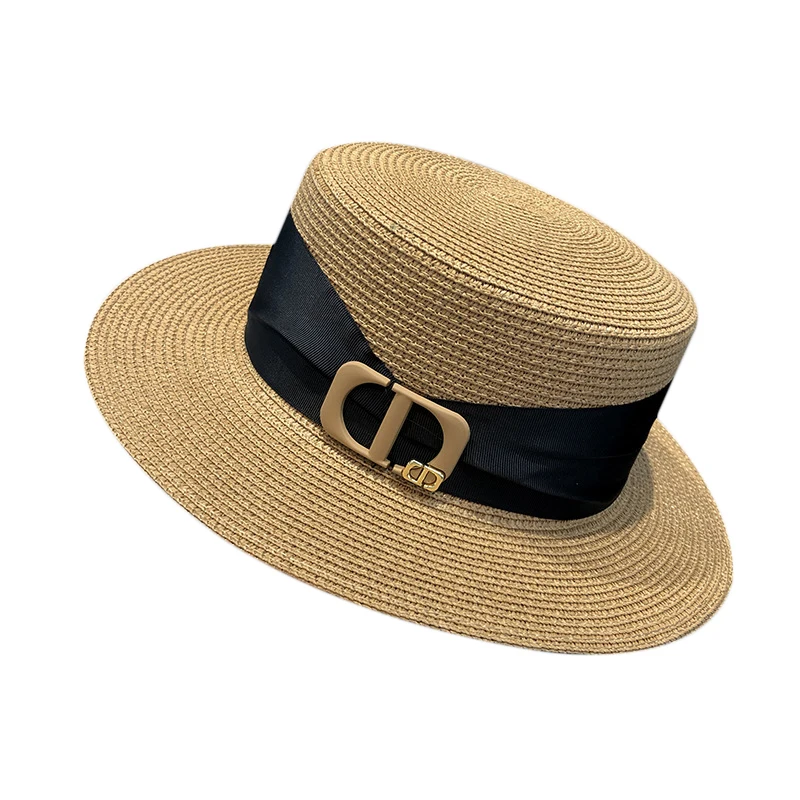 Summer Hats for Women\'s Fashionable and Casual Flat Top Straw Hat Outing Panama Beach Hat Chapeu Panama Feminino