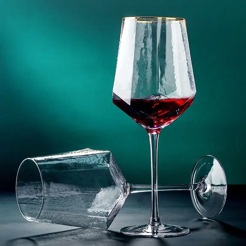 Gold Rim Crystal Red Wine Cup European Hammer Champagne Cup Colored Glass Cups Vintage Wine Glasses Set Wineglass Spirit Goblet