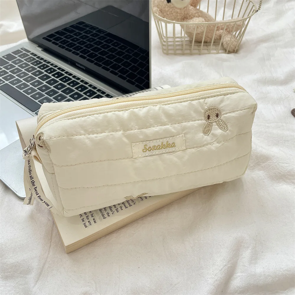 Somenie Soft cute embroidery cute rabbit quilted soft storage bag large capacity cosmetic bag student stationery bag