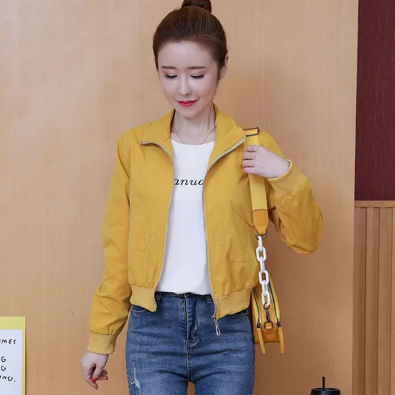 Spring Fashion Women's Zipper Jacket with Pockets Long Sleeve Casual Contrast Jackets Coat Vintage Outerwears Chic Tops U705