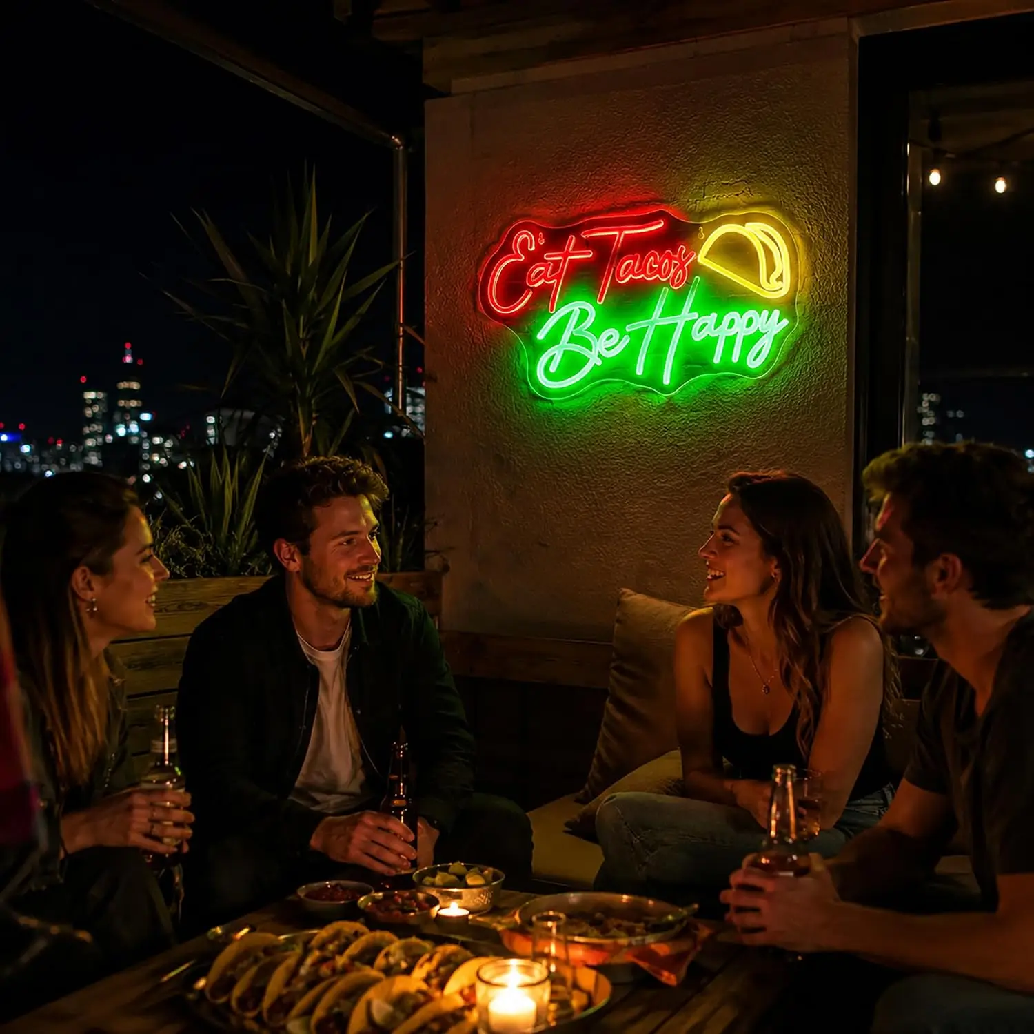 Eat Tacos Be Happy Neon Sign Led Dimmable Neon Light For Restaurant Cafe Kitchen Bar Shop Party Dining Area Art Decoration Gift