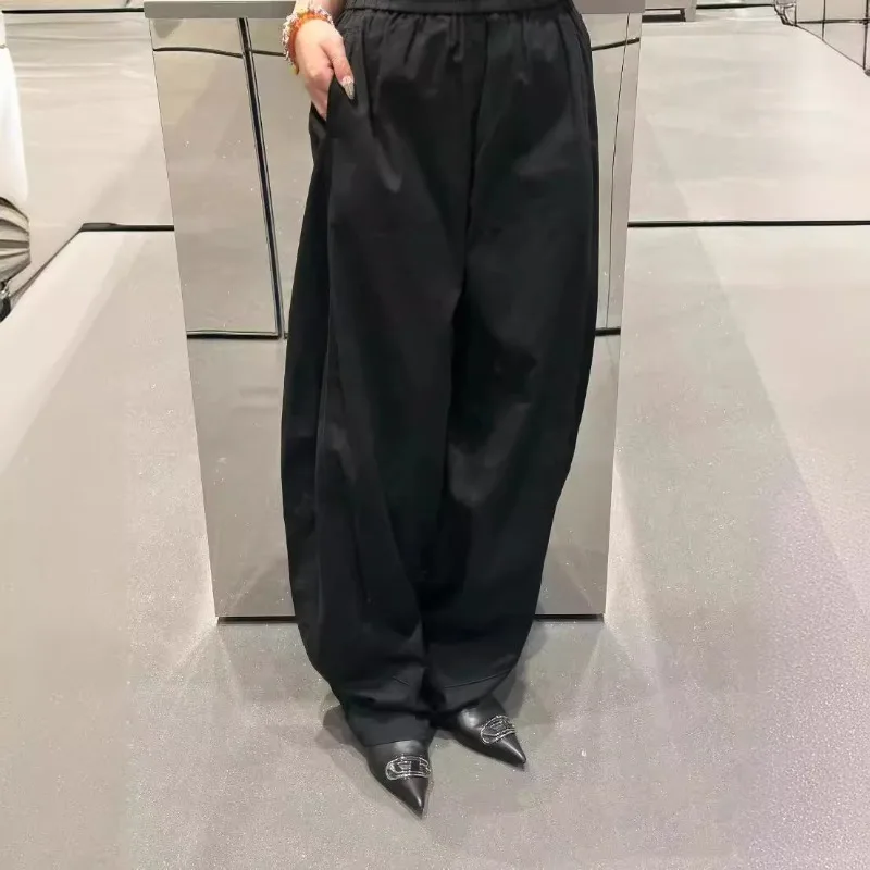 Pre-fall Printed High-waisted Loose Casual Black Machete Slacks for Men and Women